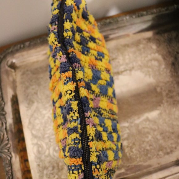 Free People Bright Colorful Yellow Orange Fuzzy Clutch w/ Zipper Tassle - Picture 5 of 6